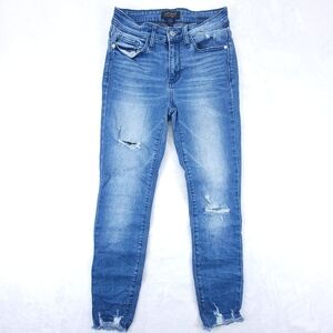 Judy Blue Womens Distressed Raw Hem Skinny Denim Jeans  Stretch Cropped Size 3